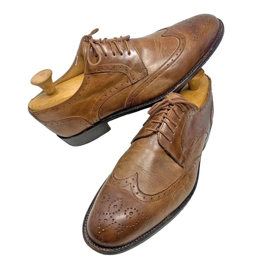 Mercanti Fiorentini 6703 Mid Brown Leather Brogue Accent‎ Wingtip Dress Oxford